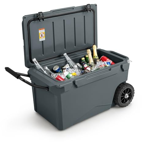 GOPLUS 71 l kylbox, isolerad låda bärbar med handtag, hjul och flasköppnare, stor termolåda, kylbox utan el för mat och dryck, utomhus för camping grillning picknick (grå)