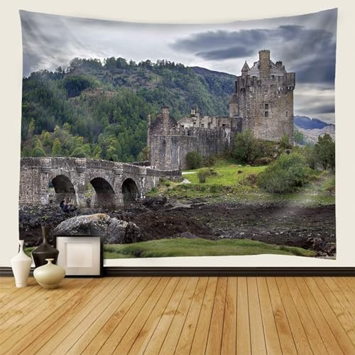 Mesnt Wandteppich Natur Groß, Burg und Berglandschaft Wandteppich für Schlafzimmer Wohnzimmer, 300x256cm