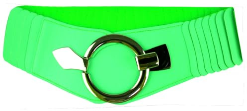 Glamexx24 elastiskt midjebälte för kvinnor 6 cm brett höftbälte med silverring, Appelgrön, Taillenweite 75cm-110cm