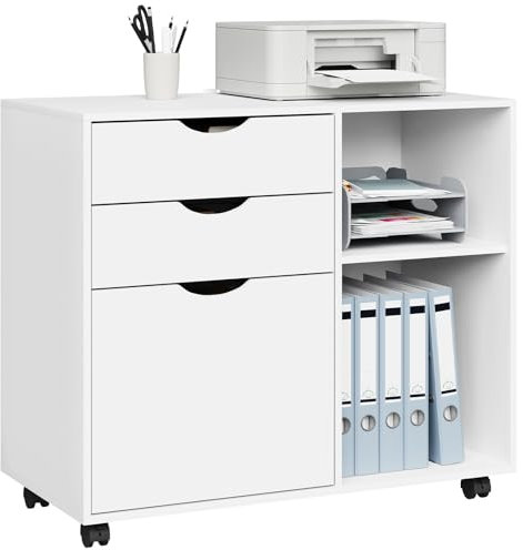 WOLTU Rollcontainer mit 3 Schubladen, mobiler Aktenschrank mit 5 Rollen, Büroschrank mit verstellbarem Hängeregistratur & Einlegeboden, für Büro Zuhause, 80x69,5x39,5 cm, Weiß, ASK13ws