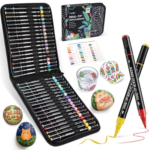 JusArt 36 Acrylstifte für Steine Wasserfest,Acrylic Paint Marker,Zeichnen,Farben Stifte Steine Bemalen,Farbstifte für Felsmalerei, Holz, Keramik, Leinwand, Basteln und Weihnachten | Acrylmarker für Kinder, Farbstifte für Holz, Glas, Stoff, Schulbedarf und Klassenzimmer, tolles Geschenk für Künstler.
