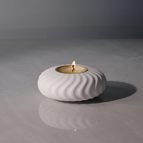 ICNBUYS Torsadé Porte-Bougie Chauffe-Plat décoratif, Décoration intérieure Unique, Cadeau de Pendaison de crémaillère, Support de Bougie Chauffe-Plat en Forme de Spirale, Hauteur 4 cm, Ciment, Blanc