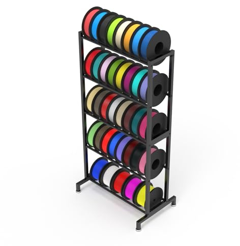 BCZAMD 3D Drucker Zubehör Höhere Version Filament Aufbewahrungsrega: Schwarz 5 Etagen Heavy Duty Metallregal für PLA ABS PETG TPU WOOD 1.75mm Filamente Organisiert für 3D-Druckstudio Büro Werkstatt