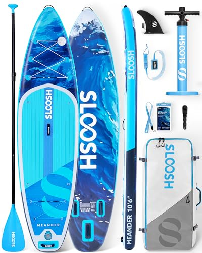 SLOOSH Inflatable Stand Up Paddle Board, 10'6 Inflatable Paddle Boards with Premium Accessories, Non-Slip EVA Deck, Ultra-Light Carry Bag, Meander SUP for Youth & Adults, Ocean Surge
