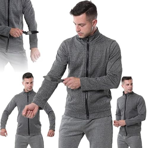 GplHAIN Abbigliamento Anti-Pugnalata a 5 Livelli, Giacca Tattica, Maglietta a Maniche Lunghe Anti-Morso, Anti-Strappo, Anti-Pugnalata, Abbigliamento di Sicurezza Anti-Taglio,L-Grey