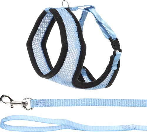 Flamingo Katzen-Geschirr mit Leine Harms – Blau – Größe A: 32 cm, B: 36–48 cm, C: 110 cm x 10 mm x 2 mm – Verstellbares Nylon-Geschirr mit atmungsaktivem Mesh – Für normalgroße Katzen
