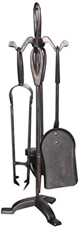Lot de 5 outils en fer forgé robuste avec pelle, brosse, pince tisonnier et support pour grand foyer, accessoires pour intérieur et extérieur