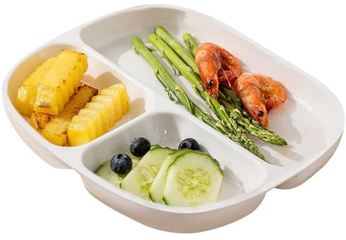 Plato dividido profundo – Plato de cerámica con 3 compartimentos para comidas equilibradas, perfecto para verduras, frutas y pastas – ideal para adelgazar – 1 pieza