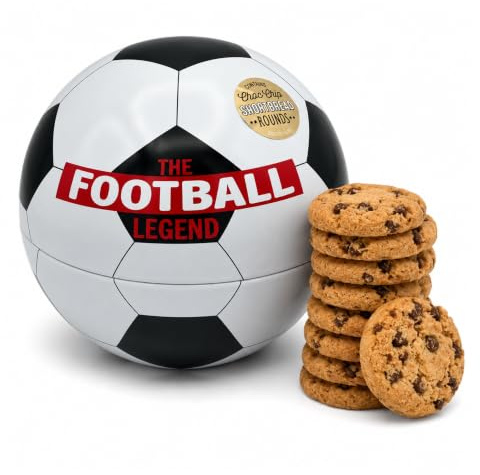 Football Themed Biscuit Tin Novelty Collectible for Father's Day, Contains 180g of Chocolate Chip Cookies, Refillable and Reusable