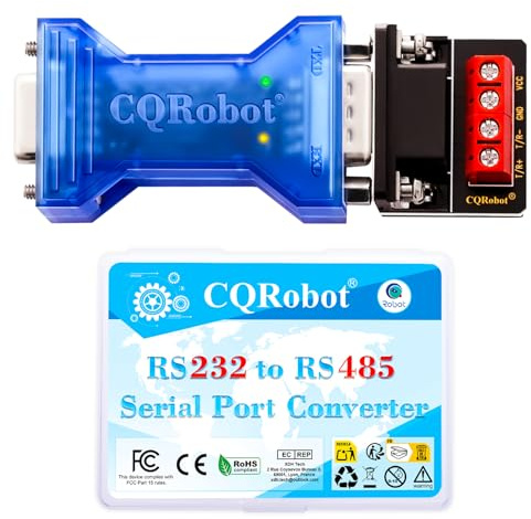CQRobot Pasivo RS-232 a RS-485 Puerto Serie Conversión Adaptador con Indicador de Estado, Transmisión Bidireccional, Protección contra Sobretensiones de 15kV ESD y 600W, Admite 32 Nodos.