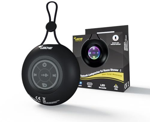 LEICKE DJ Roxxx Shower II Mini altoparlante portatile Bluetooth con cinturino da polso, 5 W LED & USB-C – Suono potente per doccia, interni, esterni, escursioni e viaggi