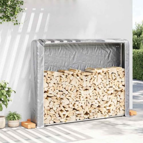 Abri-Bûches avec Housse de Pluie, Support Bois de Chauffage, Range-Bûches pour Stockage Extérieur, Range Bûches Extérieur, Abri Bois de Chauffage, acier galvanisé 200x25x150 cm