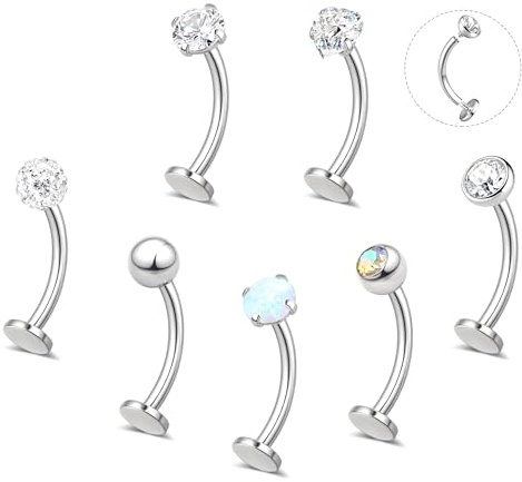 KALVICA 7Piezas Piercing Ombligo Acero Quirúrgico Set 16G Dorado/Plata Piercing Ombligo Pequeño Opalos/Circonios Esfera Corazón Para Mujeres 12/14mm