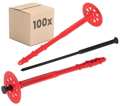PROTEKTOR Dämmstoffdübel 100 Stück Ø10x220mm mit Kunststoffnagel für WDVS und zur Befestigung von Fassadendämmung, ETA-zertifizierte Schlagdübel Fassadendübel Tellerdübel für alle Nutzungskategorien
