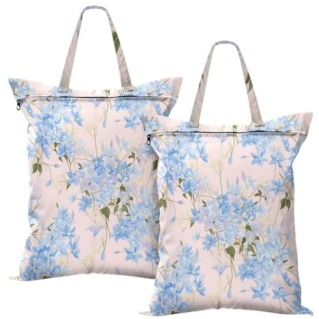 Blue Clematis Flowers Laundry Bag for Travel Waterproof Wet Clothes Bags for Yoga Workout 2 Pack Dirty Clothes Traveling Bag with Handle