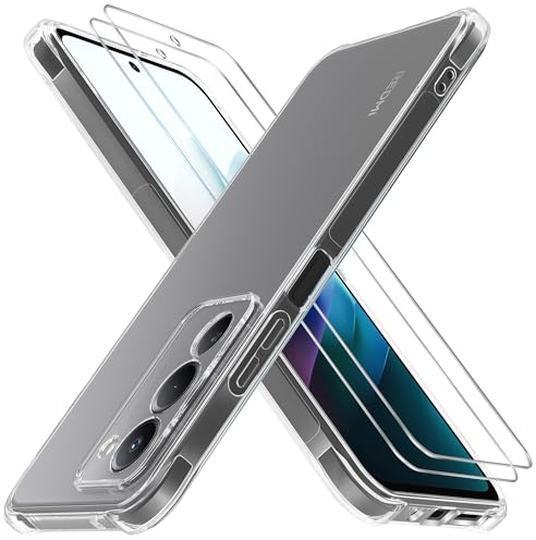 THIYUFUNS Hülle für Xiaomi Redmi 15 4G / 5G Schutzhülle mit 2 Stück Schutzfolie, Dünne Weiche TPU Silikon Transparent Handyhülle Case Cover für Xiaomi Redmi 15 4G / 5G - Clear