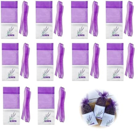 10 Stück Lavendelsäckchen Leer zum Befüllen, Duftsäckchen mit Kordelzug, 7x16.5cm Lila Gaze Beutel Mesh Säckchen für Lavendel, Getrocknete Blüten, Kleiderschrank, Auto & Gastgeschenk