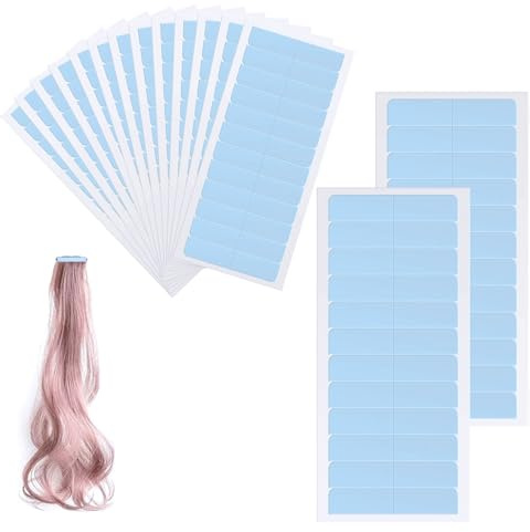 180Pcs Bande adhésive d'Extension de Cheveux, Double Face Adhésive, Ruban de Perruque pour Extensions de Cheveux (4 x 0,8 cm, Bleu)