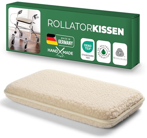 Novaliv Rollator-Sitzkissen Natur Schurwolle 3 cm Polster 40×20 cm rutschhemmende 2-Band-Befestigung leicht formstabil Senioren/Alltag deutsche Handarbeit