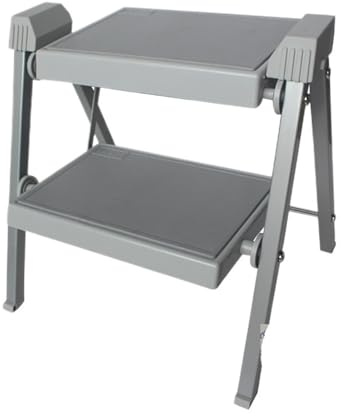 Scala a 2 gradini Sgabello pieghevole in metallo a 2 gradini con pedale antiscivolo, facile da riporre, for cucina, bagno e casa