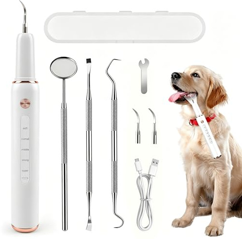 FIVAVA Eliminador de sarro para perros, kit de limpieza de dientes ultrasónico para perro, 5 modos de limpieza, para eliminar sarro y placa dental con luz LED recargable