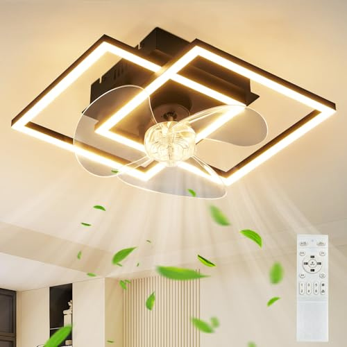 cupgow LED Deckenventilator mit Beleuchtung Leise Deckenlampe Ventilator | Schwarz Dimmbar 29W Klein 34 cm, Fernbedienung, 6 Geschwindigkeiten, 3 Farbtemperaturen, Timer für Schlafzimmer, Küche