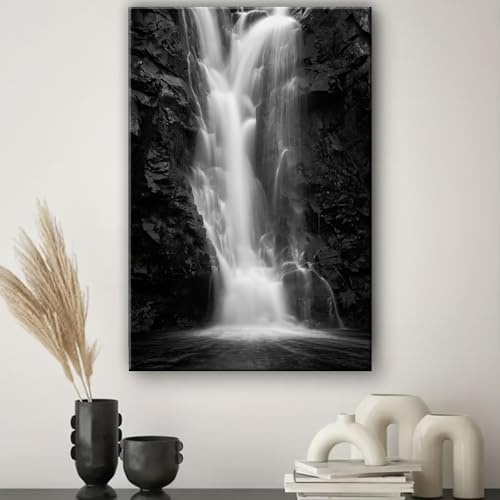 TGUJAK Black and White Waterfall Canvas Wall Art Nature Landscape Pictures Wall Decor for Living Room Bedroom, Modern Vertical Wall Art Aesthetic Monochrome Artwork for Walls 80x130