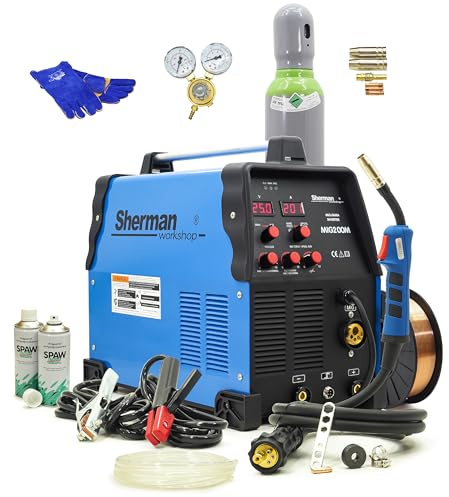 Sherman MIG - Saldatrice a gas di protezione MIG MAG, 200 A, inverter, 3 in 1, 4 rotoli, CuSi3, set completo pronto all'uso