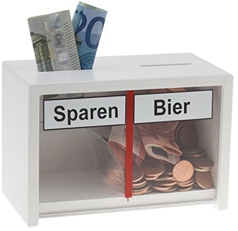 Witzige Spardose für Erwachsene | Sparen/Bier | Weiß | Geld rutscht Immer zum Bier | Bierkasse | Sparschwein lustig | Sparbüchse | Biergeschenke | Geschenke für Männer zum Geburtstag