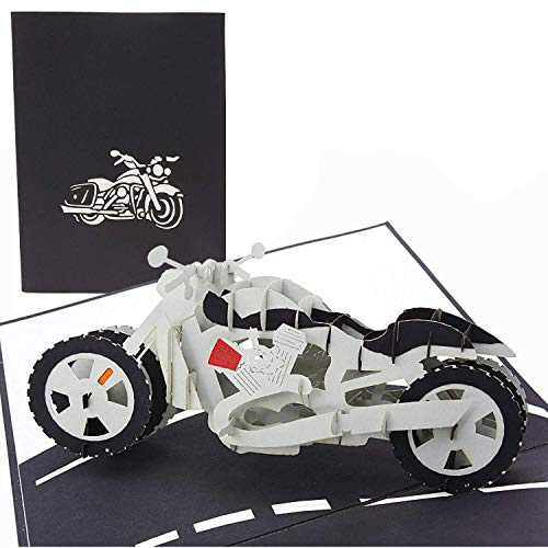 PopLife Cards Motorrad Väter Tag Popup-Karte für alle Gelegenheiten Vatertag, alles Gute zum Geburtstag, Ruhestand, Jubiläum, Abschluss, Over-the-Hill-Biker, Fahrrad-Modell Sammler Falten flach für M