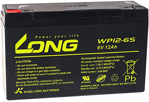 Powery KungLong Batería de Reemplazo para SAI y Alumbrados de Emergencia 6V 12Ah (Reemplaza también 10Ah)