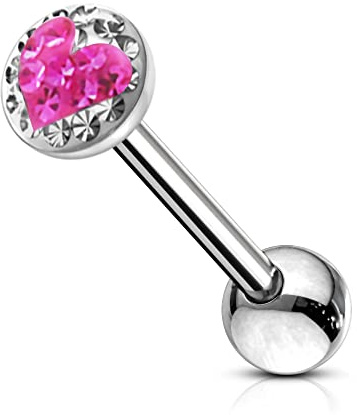 Coeur Rose ?poxy Couverte Multi Crystal Pierre 14 jauge chirurgicale Straight Barbell Langue Barre Acier Bijoux Piercing