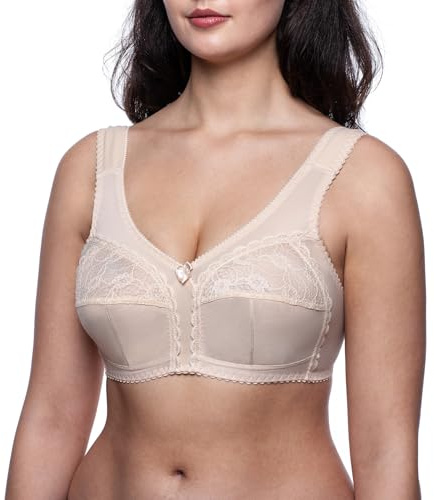 frugue Women's Full Cup Bra, Wireless, Non-Padded, Made in EU, 38D, Beige
