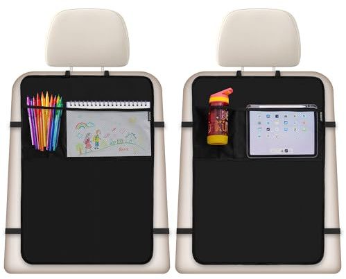 ECENCE 2 x Ryggstödsskydd för barn, baksätesskydd 50 x 70 cm, organisationsmatta vattentät, bilväska, sparkmatta, ryggficka för bilsäten med förvaringssystem och nätficka