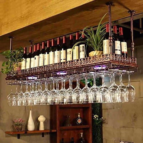 LYPGA Wine Glass Holder Upside down wine rack Simple style Iron hanging wine glass rack Ceiling Decoration Shelf For bars,restaurants,kitchens (Bronze, 100 X 35CM)