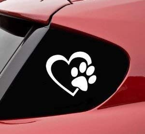 Sticker_Design_Shop Auto Aufkleber Autoaufkleber Hunde Katze Pfoten Pfotensticker mit Herz für Autos Waschstraßentauglich! Weiß