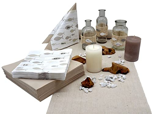 ZauberDeko Tischdeko Kommunion Konfirmation Fisch Glaube Beige Natur Vasen Streudeko Set 20 Personen