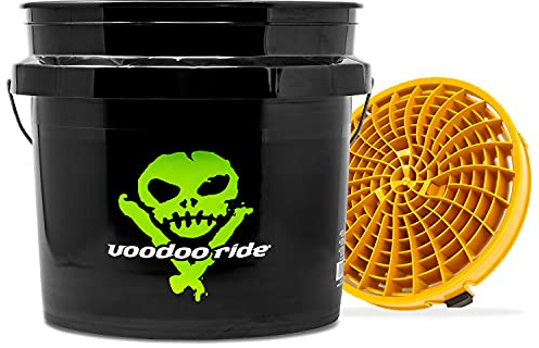 detailmate Autowäsche Set: Voodoo Ride Wash Bucket 3,5 Gallonen (12 l) schwarz mit Detail Guardz Dirt Lock Wascheimereinsatz Gold für eine kratzerfreie Handwäsche