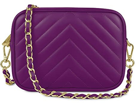 Parubi, Borsa Donna a Tracolla, In Vera Pelle Trapuntata, Made in Italy, Modello Lola, Borsetta Matelassé Piccola con Catena Pochette a Tracolla Clutch Da Donna Ragazza Elegante, Viola Porpora