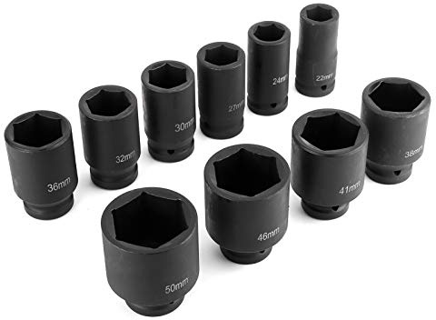 Kraft Steckschlüssel-Satz, 10-teilig, Sechskant, 3/4 Zoll Antrieb, 22-50 mm, Tragbar, für Autoreparatur