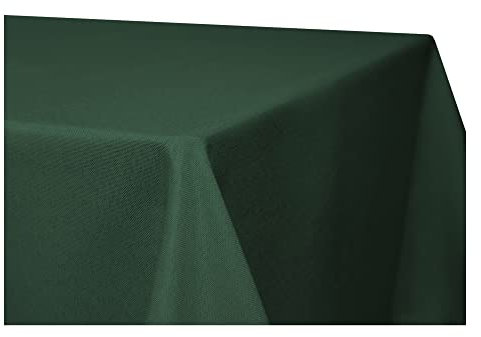 Tischdecke rechteckig Leinenoptik Lotuseffekt Tischwäsche Wasserabweisend Tischtuch Fleckenabweisend Bügelfrei Abwischbar Waschbar Innen und Außen Perleffekt (160 x 360 cm, dunkelgrün)