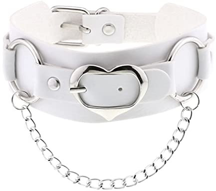 Goth Leder Herz Choker Punk Kette Halskette Halsband für Frauen Cool Chocker Hals Schmuck Gothic Zubehör, Weiß, Einheitsgröße