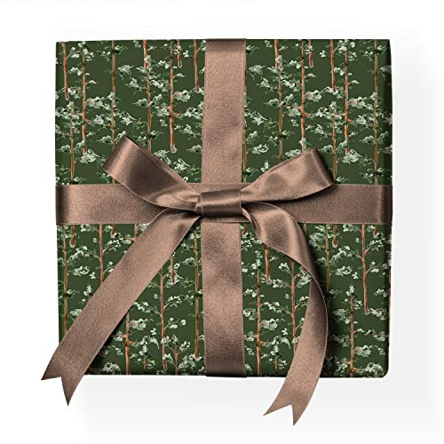 Wald Geschenkpapier Set: schönes Geschenkpapier mit gemalten Bäumen, Dekorpapier, Musterpapier zum Einpacken von Geschenken, grün, Format: 32 x 48cm, 4 Bogen