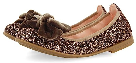Bailarinas de glitter color cobre con lazo de terciopelo para niña bostad