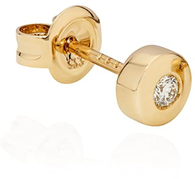 NKlaus Enstaka örhängen 5 mm runda 333 gult guld lysande 0,06 ct W/Si diamant herrörhänge 11463