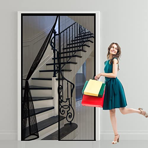 Magnet Wärmeschutzvorhang 95 x 230 cm HäNde Frei Ohne Bohren, Nicht Kürzbar Insektenschutz Balkontür Fliegengitter Kinderleichte Klebemontage Ohne Bohren für Wohnzimmer Terrassentür, Schwarz