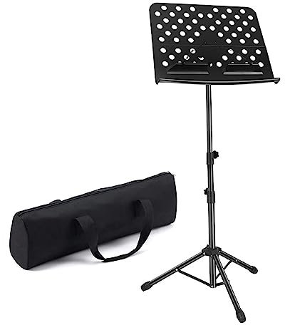 Buhelyc Perforierter NotenstäNder, Stabil Musik StäNder Falten mit 2 Federklammern, Tragetasche Im Lieferumfang Enthalten, Tragbar, Metall, Geeignet für Instrumentalauftritte, Bands und Reisen