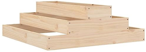Makastle Jardinière surélevée en Bois, Conception à 3 Niveaux Lit Jardinère pour terrasse et Jardin, Pot de Fleur Extérieur, Bac Potager sur Pied, Lit Surélevé de Jardin, 80x80x27 cm