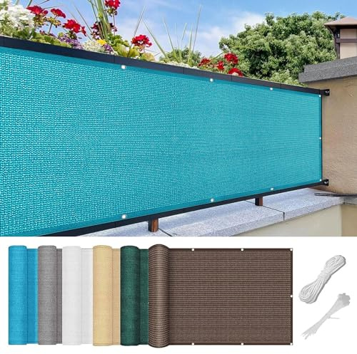 Brise Vue Balcon 60 x 450 cm Revêtement et Pare Vue de Balcon Pare-Soleil Brise-Vue avec Oeillets et Cordons, Facile a Poser pour Patio Extérieur Clôtures, Bleu Ciel