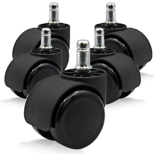Ruedas Giratorias de Plástico Negro para Silla de Escritorio y Gaming - 11x22 mm, Recambio de Oficina - Ofituria (5 u.)